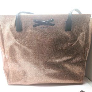 Kate Spade New York Mavis Street Taden Tote Rose Gold Pink Glitter Black Bow